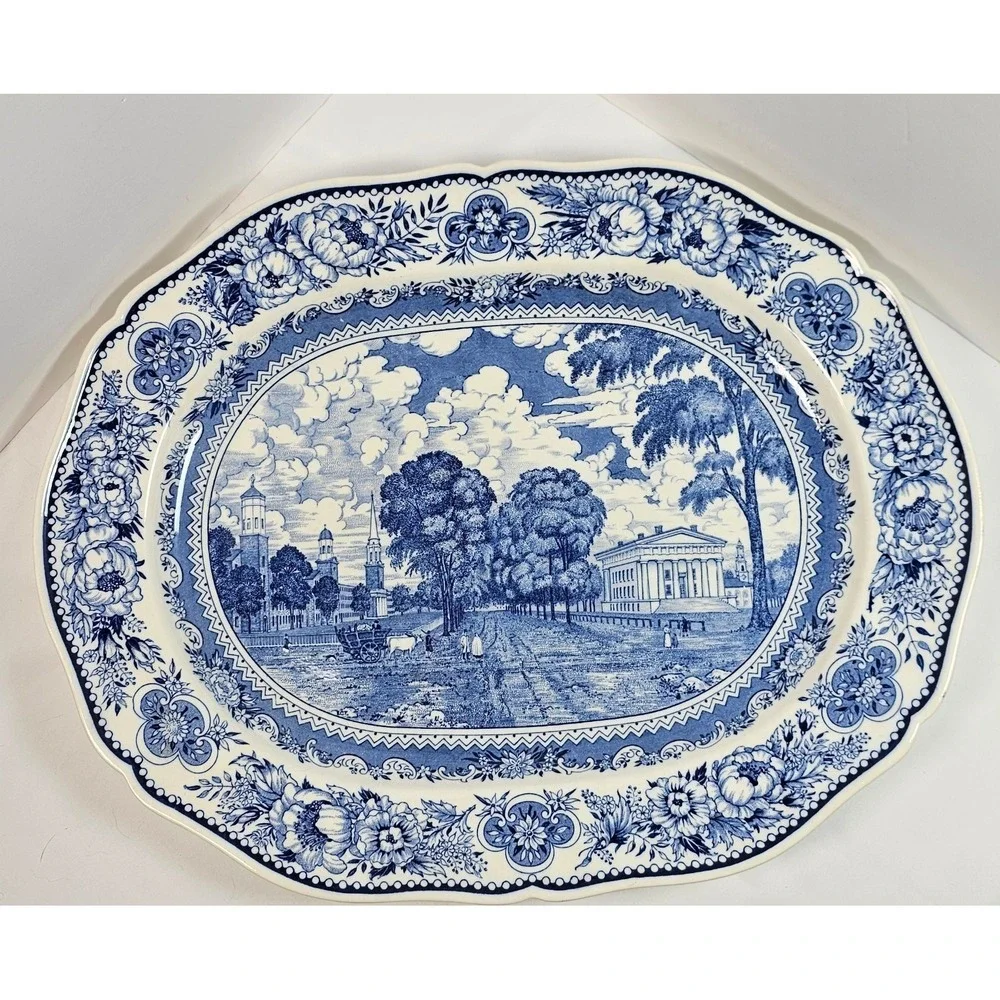 Vintage 1932 Wedgwood Yale University Blue Transferware‎ Serving Platter 20 x 16